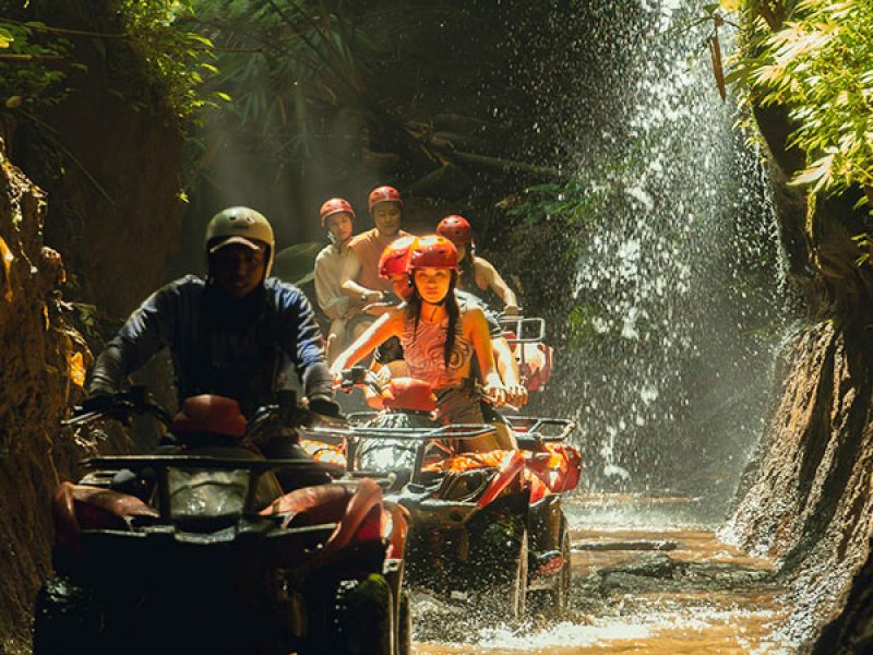 Ubud ATV Quad bike through river jungle waterfall rice fields